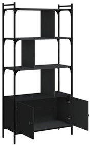 fekete szerelt fa könyvespolc ajtókkal 76,5 x 30 x 154,5 cm