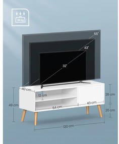 TV szekrény ajtóval és polcokkal, fehér 120x40x49cm