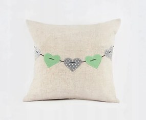 Díszpárnahuzat mimi lenvászon 40x40 zöld szürke szív természetes szívecskék