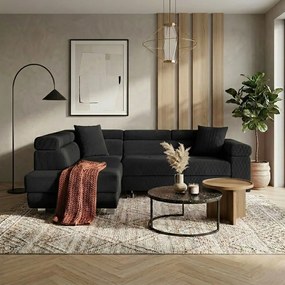 Bal oldali, ággyá alakítható sarokkanapé hullámrugókkal TORRE Fekete