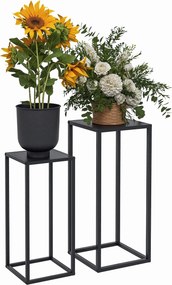 Outsunny 2 darabos virágtartó készlet, virágállvány acél lábakkal, skandináv design, virágtartó kerthez, erkélyhez, fekete | Aosom