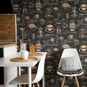 Fekete tapéta a konyhába kávéscsésze barna fehér vinil tapéta