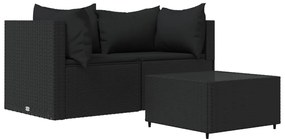 3 részes fekete polyrattan kerti ülőgarnitúra párnákkal