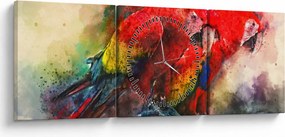 Vörös ara papagájok képe (órával) (90x30 cm)