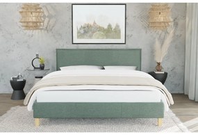 Zöld kárpitozott franciaágy ágyráccsal 140x200 cm Tina – Ropez