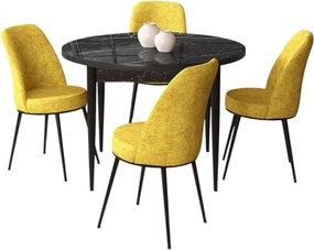Tor étkezőgarnitúra, fekete márvány-mustársárga, 90 cm