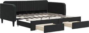 vidaXL fekete kihúzható bársony heverő fiókkal 90 x 190 cm
