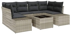 vidaXL Kerti Kanapé Szett párnával 7 pcs Világosszürke polirattan