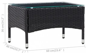 fekete polyrattan dohányzóasztal 60 x 40 x 36 cm
