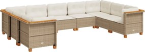 vidaXL 9 részes bézs polyrattan kerti ülőgarnitúra párnákkal