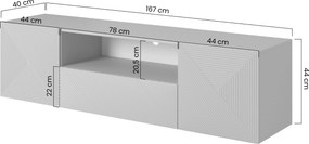 Asha fali TV szekrény 167 cm fiókkal és nyitott polccal - artisan / matt fekete
