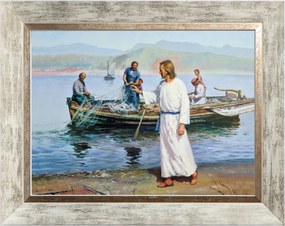 Jézus Apostolai Halászok Szakrális Vászonkép Fehér Keretben 30X40