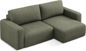 Zöld kordbársony kinyitható-tárolóhelyes sarokkanapé (jobb oldali-heverő résszel) Kona – Makamii