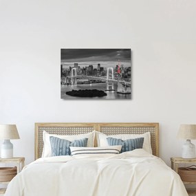 Üveg kép - Nagyváros piros toronnyal (70x50 cm)