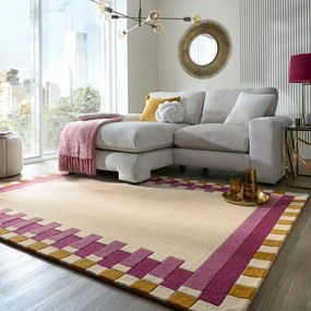 Sárga-rózsaszín kézi szövésű gyapjú szőnyeg 200x290 cm Kai Wool Border – Flair Rugs