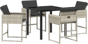 vidaXL Kert étkező szett párnával 5 pcs Világosszürke polirattan