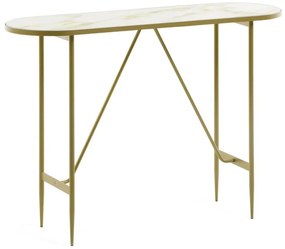 Aranyszínű konzolasztal üveg asztallappal 35x110 cm Elisenda – Kave Home