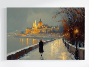 Canvas Vászonkép Budapest Tél Parlament Lámpások Duna 120x80