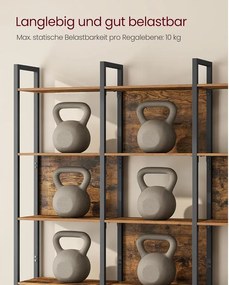 VASAGLE könyvespolc, állópolc 6 nyitott polcszinttel 24x128x187,1 cm, vintage barna–tintafekete