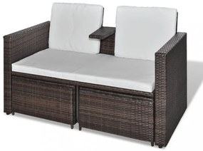 4-részes barna polyrattan kerti bútorszett párnákkal