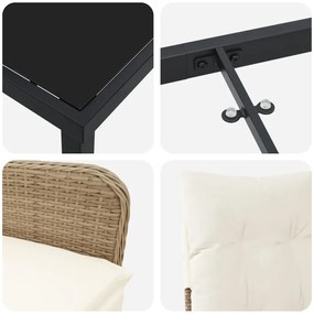 3 darabos Kert Étkező Szett Párnákkal Bézs Poly Rattan