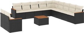 vidaXL 12 részes fekete polyrattan kerti ülőgarnitúra párnákkal