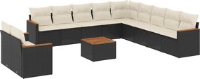 vidaXL 12 részes fekete polyrattan kerti ülőgarnitúra párnákkal