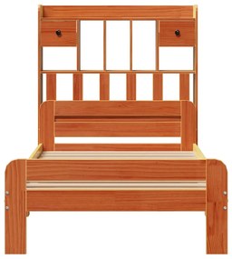 barna tömör fenyőfa könyvespolcos ágy matrac nélkül 75 x 190 cm