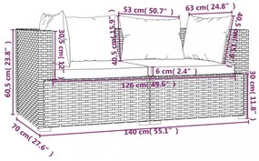 vidaXL 3 részes barna polyrattan kerti bútorszett párnákkal