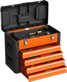 HOMCOM Üres Szerszámtároló, 49,7 x 25,3 x 40,7 cm-es Szerszámosláda 4 Fiókkal, Mini DoBozzal, Felső Tároló Részleggel, Fogantyúval, Acél Szerszámdoboz