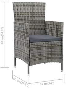 2 db szürke polyrattan kerti szék párnával