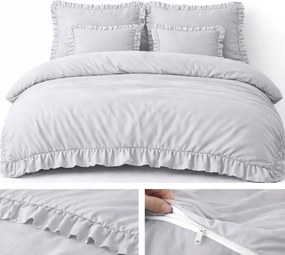 Ágyneműhuzat 200x220 Fodros Szett 3 Részes Mikroszálas Szürke Szín Világos