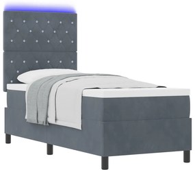 Boxspring Ágy Matrac &amp; LED Sötétszürke 80x200 cm Bársony