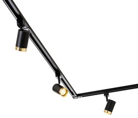 1 fázisú sínrendszer 5 spotlámpával, fekete aranyszínű gyűrűvel - Jeana