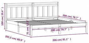 fekete tömör fenyőfa ágykeret 200 x 200 cm