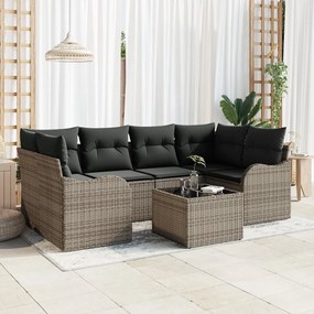 7 részes kerti kanapégarnitúra párnákkal szürke poli rattan, 2 személyes kerti kanapé párnákkal szürke poli rattan