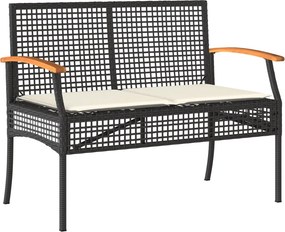 vidaXL fekete polyrattan és akácfa kerti pad párnával