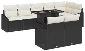 9 darabos kerti kanapé készlet párnákkal, fekete poly rattan