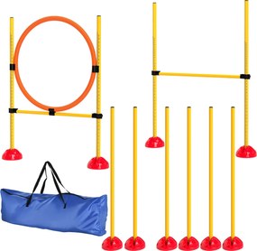 PawHut Agility Készlet Kutyáknak - 3 Részes Töltethető Agility Eszköz Kutyaképzéshez, Ugrás Akadály Szett Állítható Szlalom Bottal és Ugró Gyűrűvel Ko