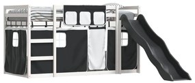 fehér-fekete emeletes ágy csúszdával és függönnyel 90 x 200 cm