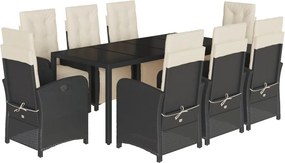 vidaXL 9 részes fekete polyrattan kerti étkezőgarnitúra párnákkal
