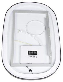 Fekete fürdőszobai tükör LED-del, 3 fokozatban dimmelhető, érintőgombos, ovális - Miral