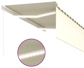 krémszínű kézzel kihúzható LED-es napellenző redőnnyel 3x2,5 m