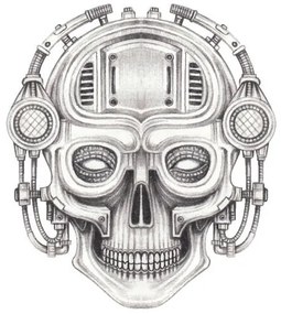 Illusztráció Cyberpunk skull tattoo., Jiewsurreal