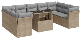10 részes bézs polyrattan kerti ülőgarnitúra párnával