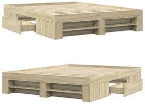 sonoma tölgy színű szerelt fa ágykeret matrac nélkül 150x200 cm
