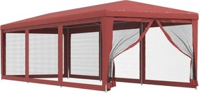 vidaXL piros HDPE rendezvénysátor 8 hálós oldalfallal 3x9 m