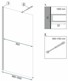 Rea Aero, zuhanykabin paraván 100cm, 8mm átlátszó üveg, fekete profil + EVO polc és akasztó, KPL-K0596