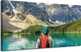 Vászonkép Lány a kajakban Hegyek Tó Természet 120x60 cm