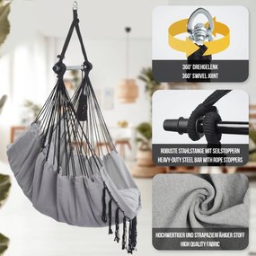 MIADOMODO Függő hintaszék kintre-bentre szürke